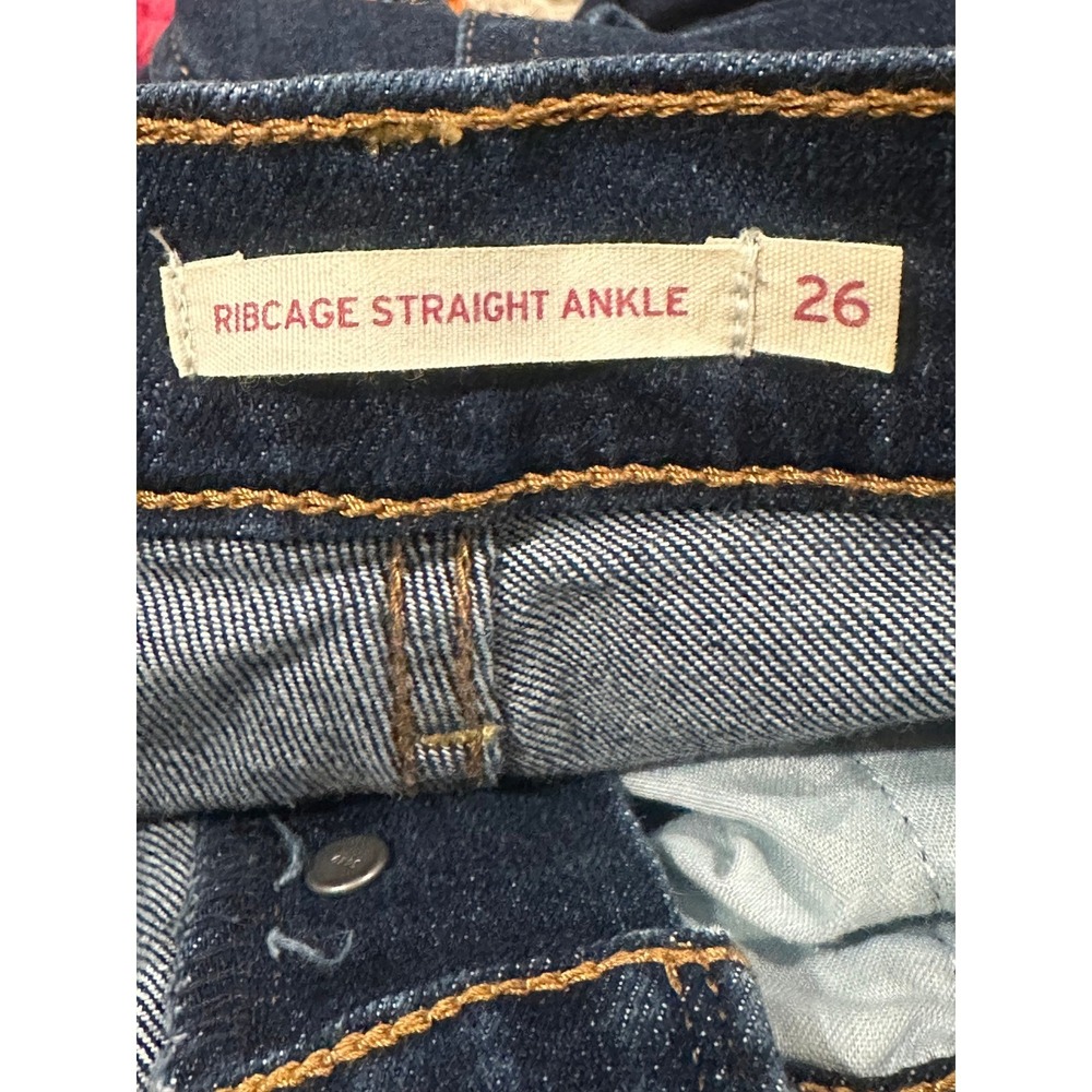 Levis Ribcage Straight Ankle Jeans Dark Distressed High Rise 26x27 72693-0133 - Picture 4 of 16